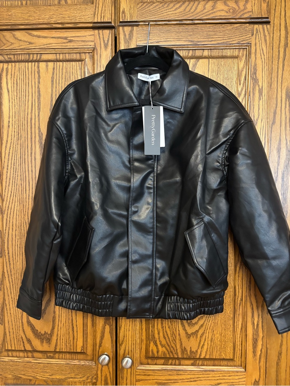 Perch & Parlor Black Faux Leather Bomber Jacket